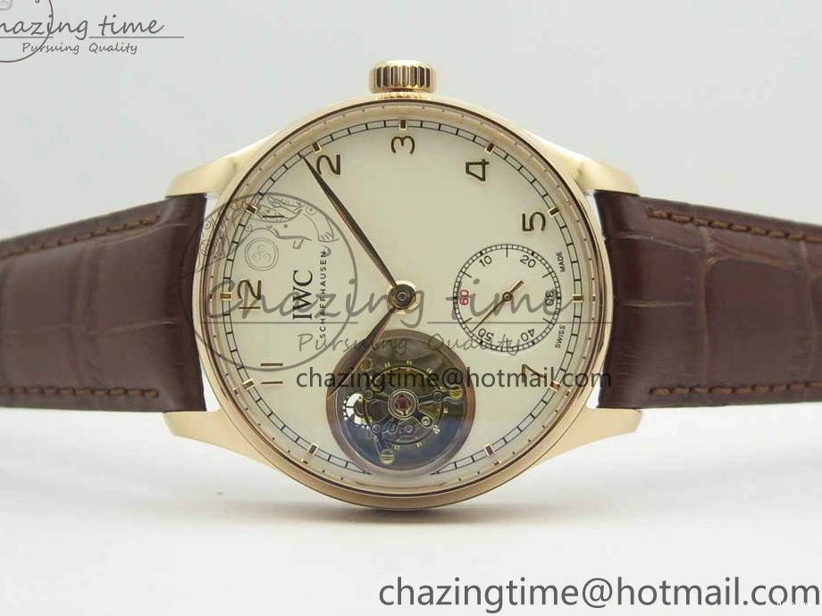MIROTIME 0113 Portuguese Tourbillon IW5463 RG ZF Best Edition White Dial on Brown Leather Strap Stylish 7174